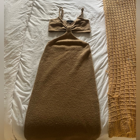 Lulus The Way I Feel Tan Cutout Midi Sweater Dress - Picture 3 of 4